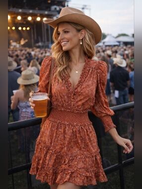 Burnt Orange Cotton Smocked Midi Dress Medium Wallis Peasant House Of Harlow
